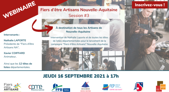 Intervenants Nathalie LAPORTE Présidente de Fiers d'être Artisans NA, Xavier COIFFARD Animateur, Ainsi que les 12 têtes de listes départementales. (1)